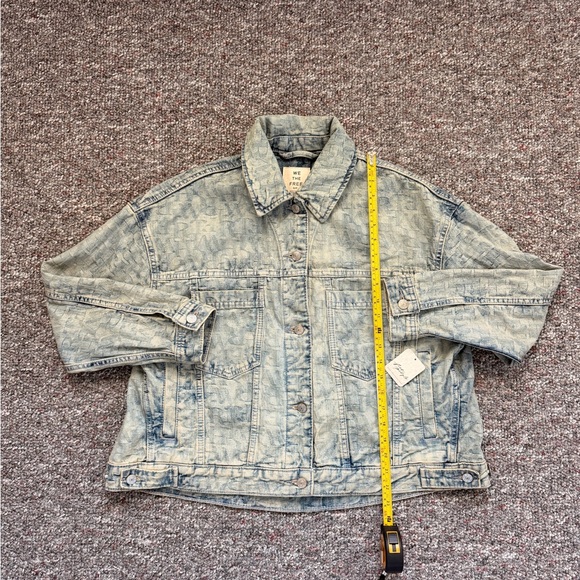 Free People NWT We the Free Jacquard Letters denim Jacket Loose Baggy Fit Medium - Picture 4 of 15
